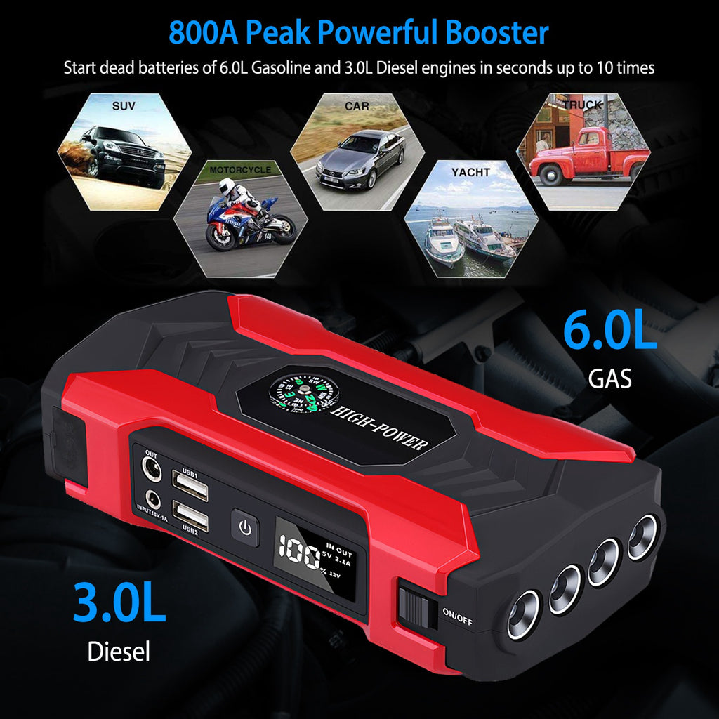 Car Jump Starter 800A – 28000mAh Portable Power Bank with LED Flashlight