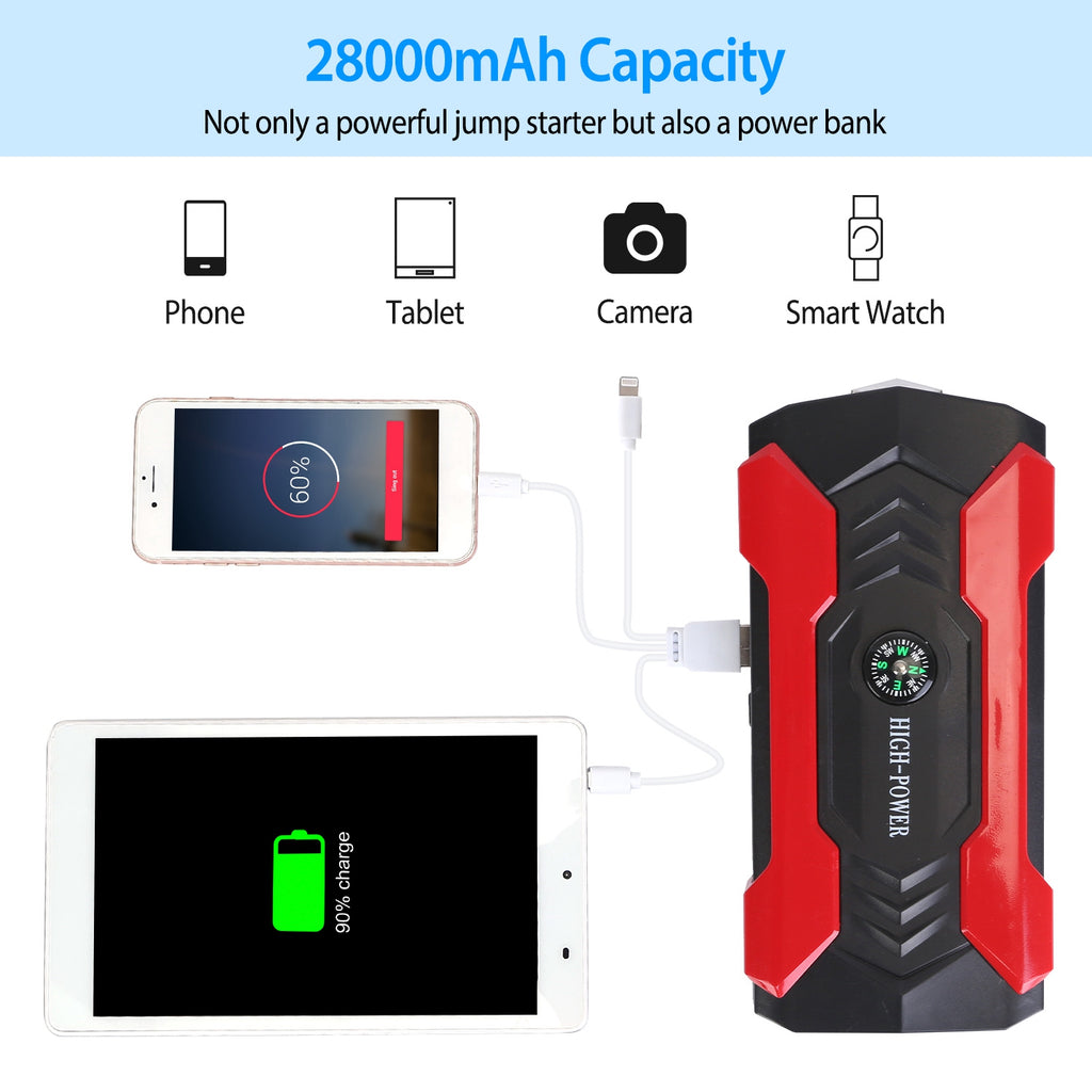 Car Jump Starter 800A – 28000mAh Portable Power Bank with LED Flashlight