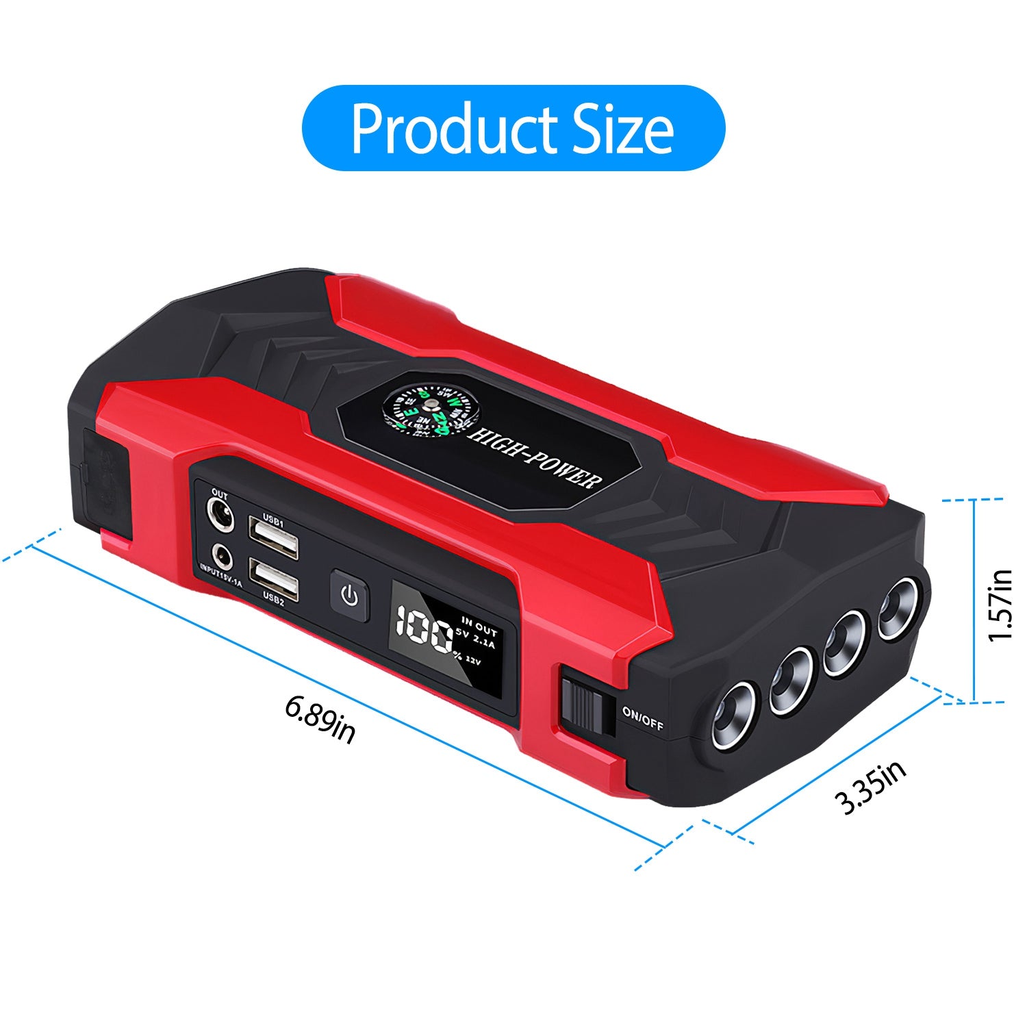 Car Jump Starter 800A – 28000mAh Portable Power Bank with LED Flashlight