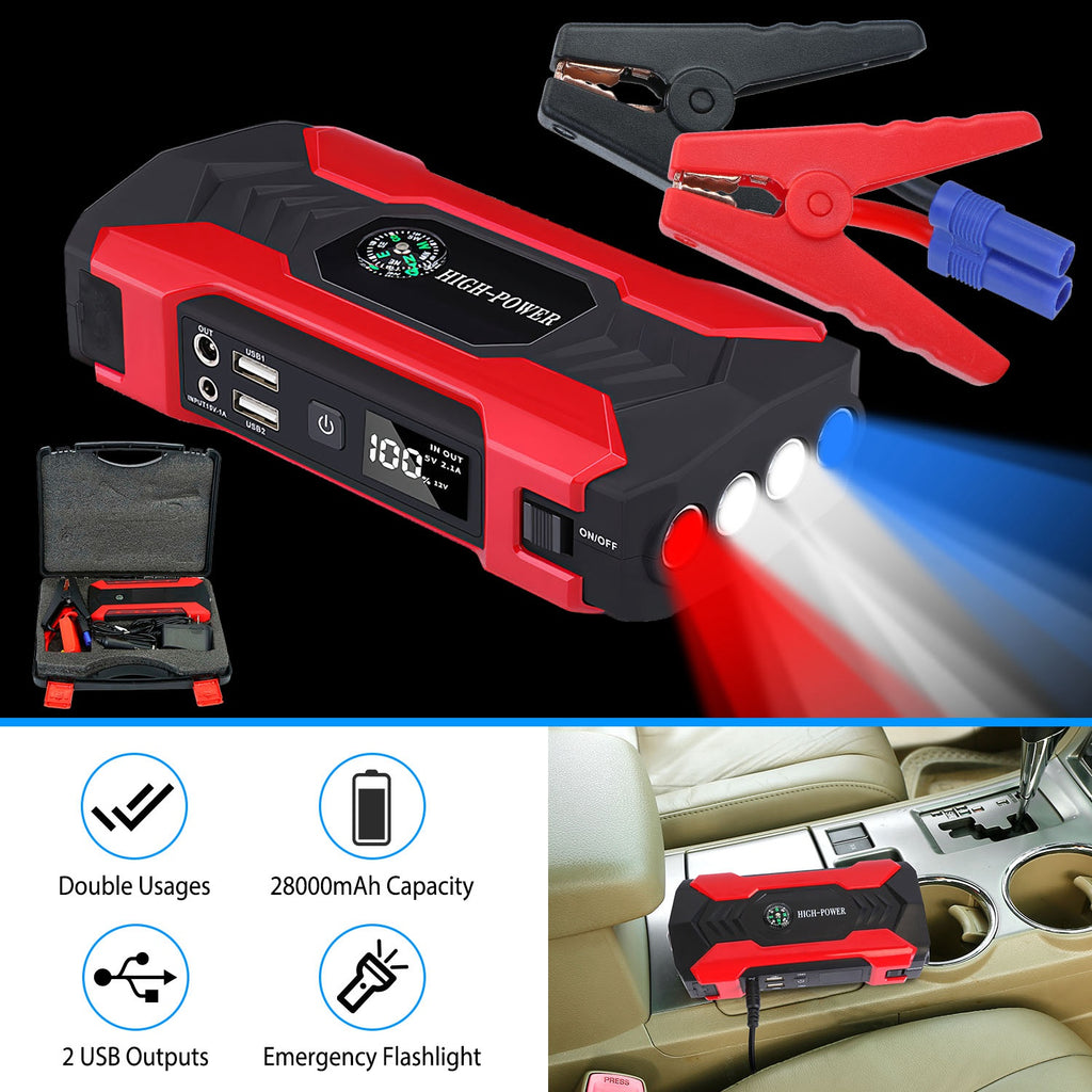 Car Jump Starter 800A – 28000mAh Portable Power Bank with LED Flashlight