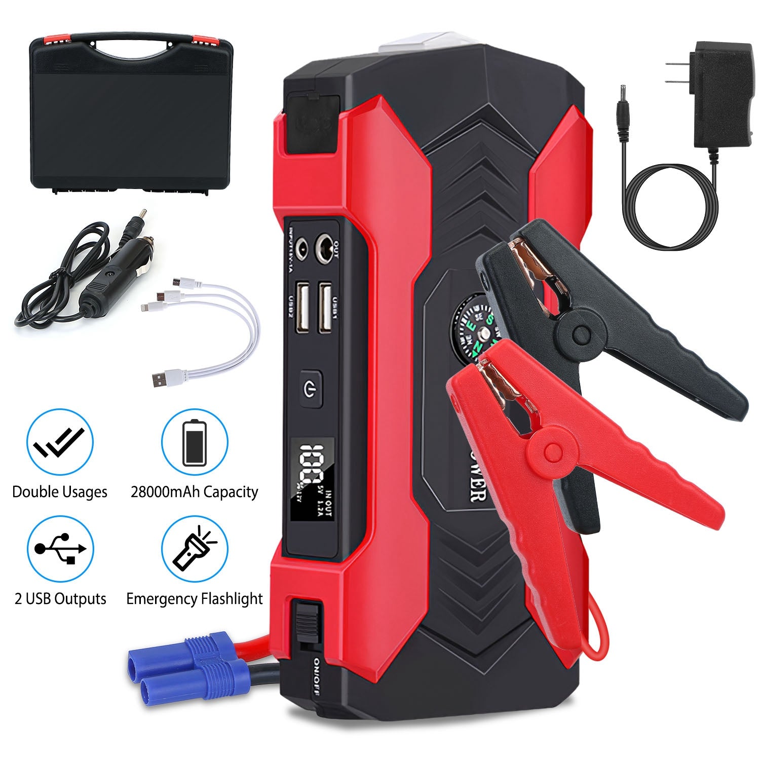 Car Jump Starter 800A – 28000mAh Portable Power Bank with LED Flashlight