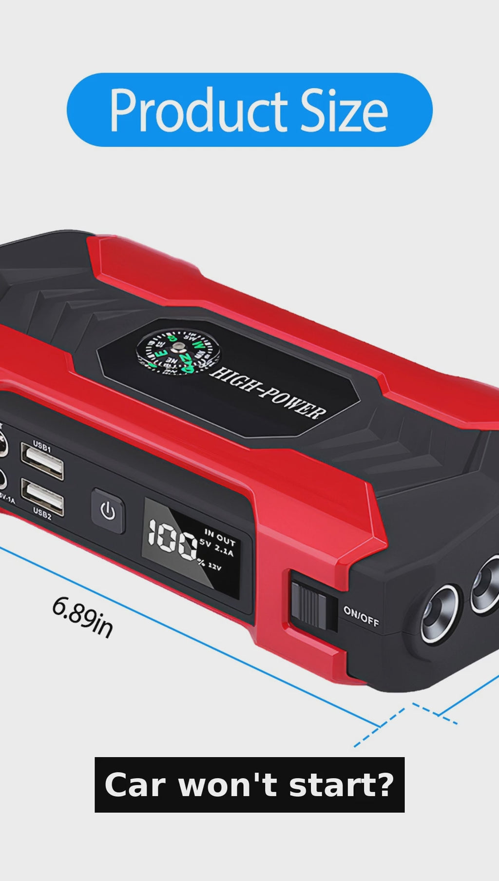 Never Get Stranded Again – 800A Portable Car Jump Starter with 28,000mAh Power Bank